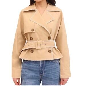Avec Les Filles Blanket Stitch Cropped Trench Jacket